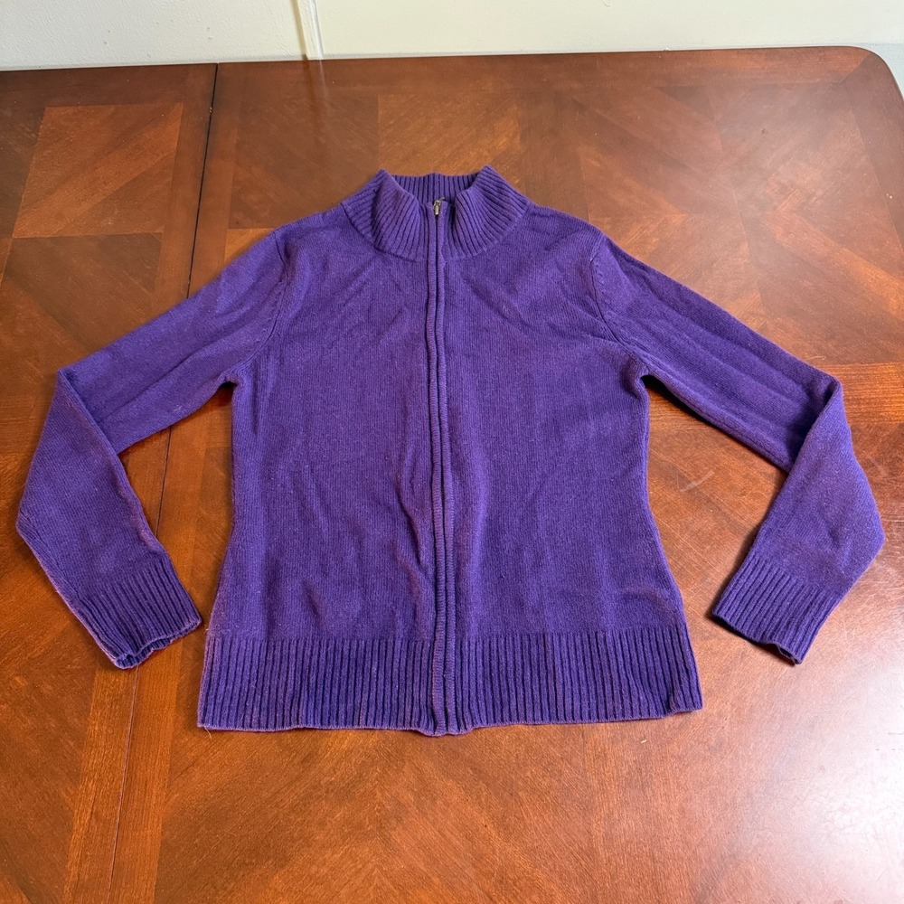 WoolOvers 100% Pure New Wool Zip‎ Cardigan Purple Women's Small
